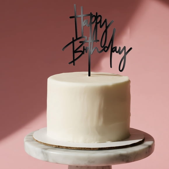 Adorno para tartas Tisbonsy Happy Birthday, acrílico negro, 18 x 13 cm