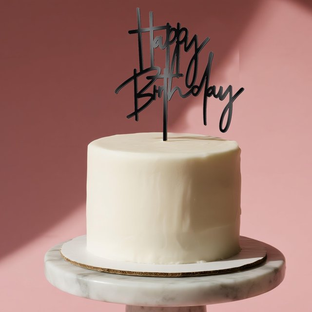 Adorno para tartas Tisbonsy Happy Birthday, acrílico negro, 18 x 13 cm