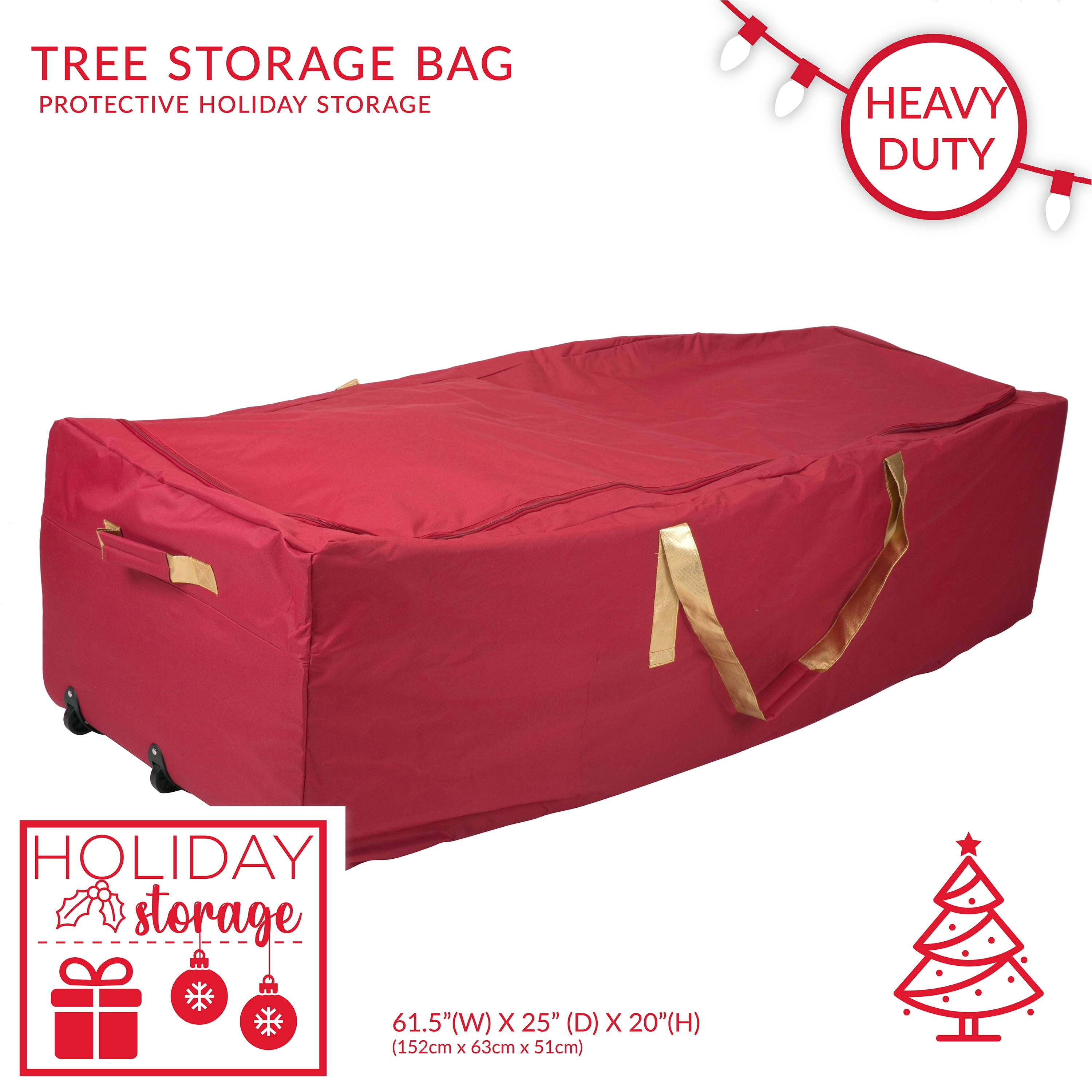 Simplify Holiday Christmas Tree Storage Bag, Polyester, with Wheels, Red