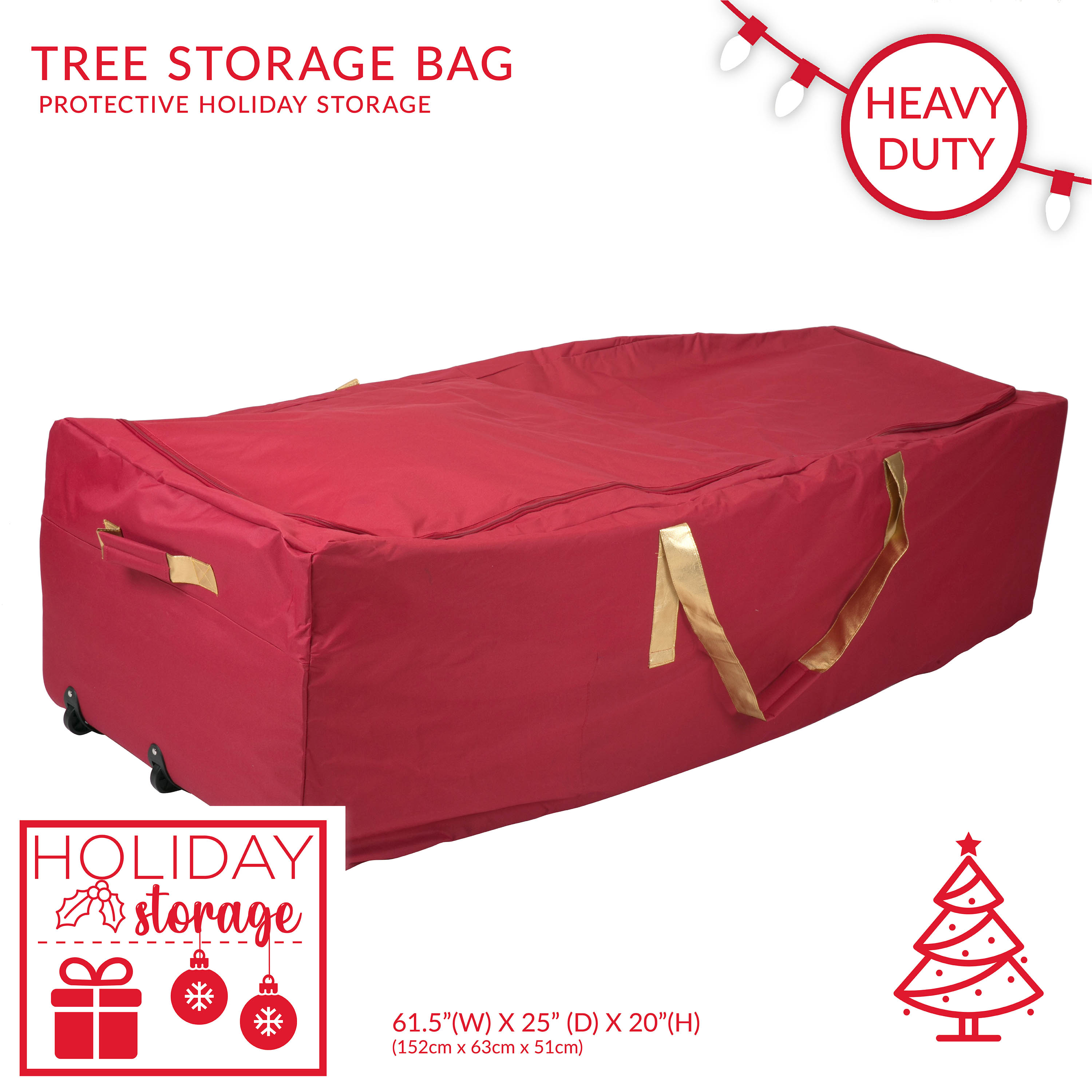 Simplify Holiday Christmas Tree Storage Bag, Polyester, with Wheels, Red - image 3 of 10