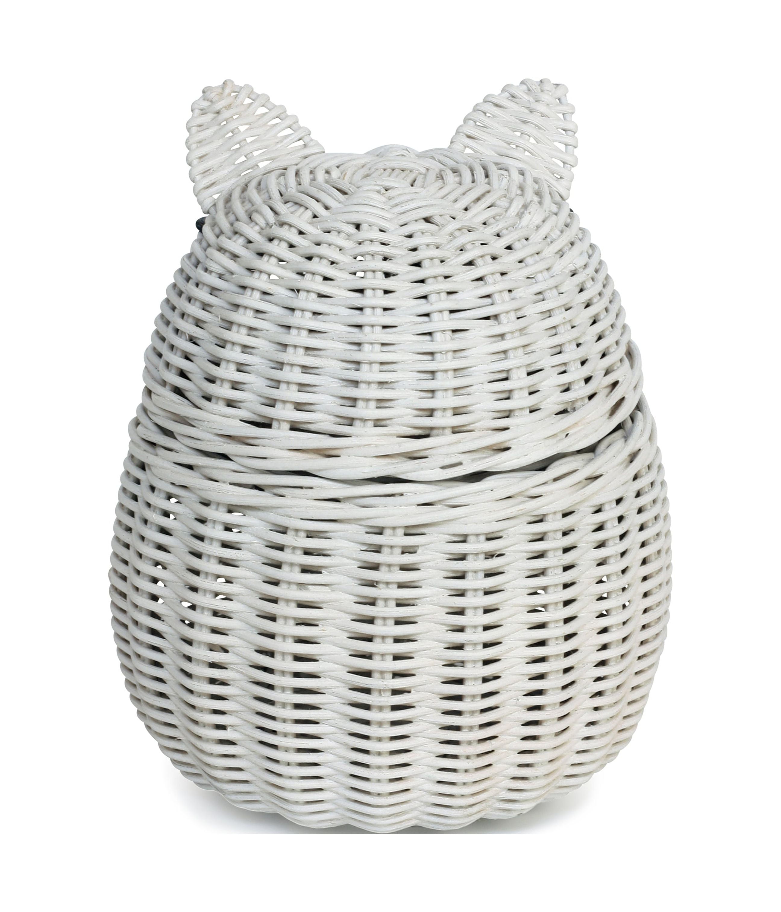 Cat Rattan Storage Basket with Lid Decorative Bin Home Decor Hand Woven Shelf Organizer Cute Handmade Handcrafted Gift Art Artwork Wicker Kitten