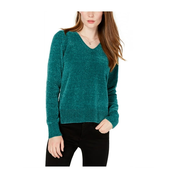 maison Jules Womens Chenille V-Neck Pullover Sweater brightgrn XS