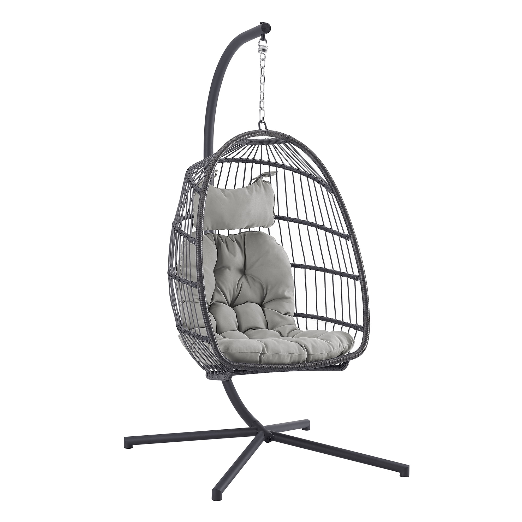 Walker Edison Boho Outdoor or Indoor Swing Egg Chair, Grey/Grey