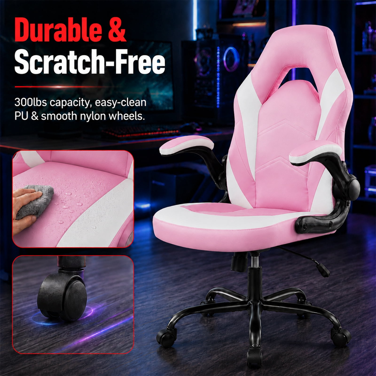 Alvantor Gaming Chair, PU Leather Comfortable Ergonomic Computer Chair Height Adjustable with Swivel and Lumbar Support