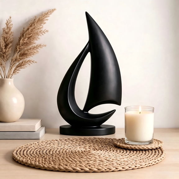 Modern Abstract Sailboat Sculpture, Artistic Printed Statue Ornament, Nordic Style Home Decor, Elegant Display Piece for Living Room, Office Shelf and Indoor Desktop Layout, Black