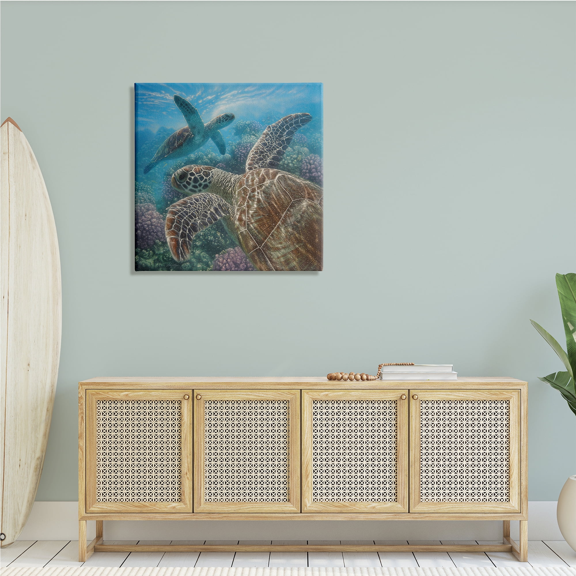 Stupell Industries Sea Turtle Pair Coral Reef Ocean Life Scene, 30 x 30, Design by Collin Bogle
