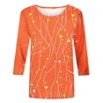 thumbnail image 3 of Womens 3/4 Sleeve Printed Tops, Loose Casual Tunic Shirts Fall Summer Floral T Shirt Crewneck Tee Orange S, 3 of 9