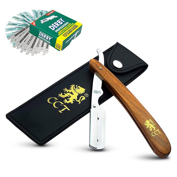 The Cambridge Cutthroat Cut Throat Razor Kit Missanda Maquinilla de afeitar profesional de madera dura y acero inoxidable Maquinilla de afeitar premium de una sola hoja con borde recto Modelador de bi
