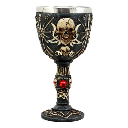 Ebros Gift Pirate Star Boneyard Ossuary Skull Sacrifice Wine Goblet Drink Chalice Cup Figurine 6oz