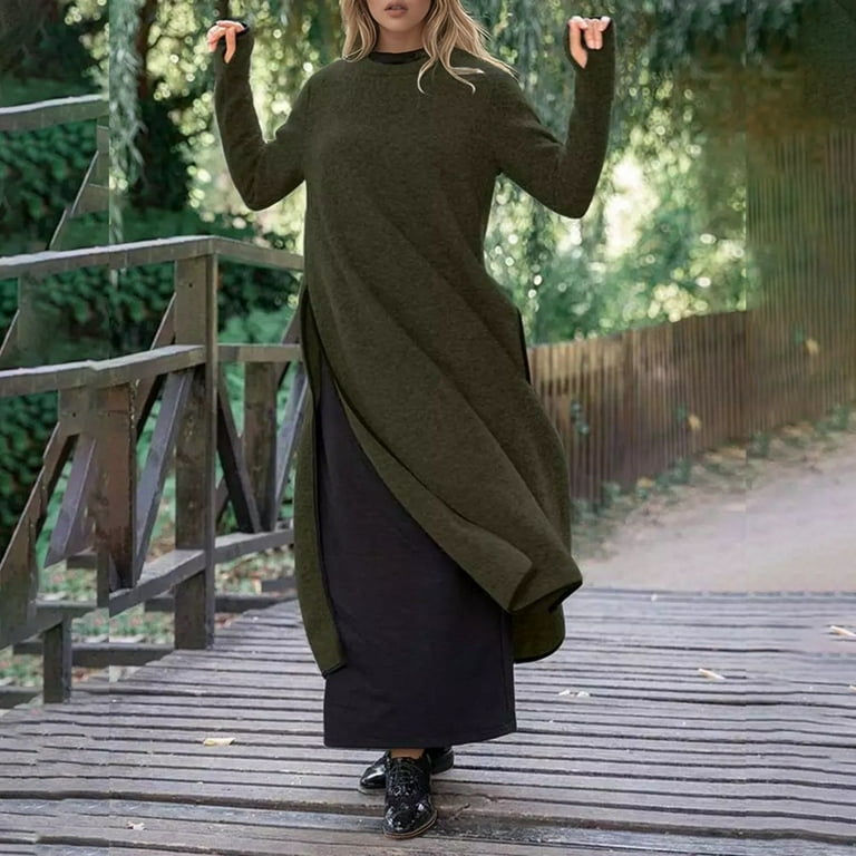 Wmqpnns Sweatshirt Dress for Women Neck Pullover Long Sleeve Slit Maxi Dress Casual Plus Size Fall Sweatshirt Dresses, Color Army Green, Size L, Wmqpnns Sweatshirt Dress for Women Neck Pullover Long Sleeve Slit Maxi Dress Casual Plus Size Fall Sweatshirt Dresses, Color Army Green, Size L,