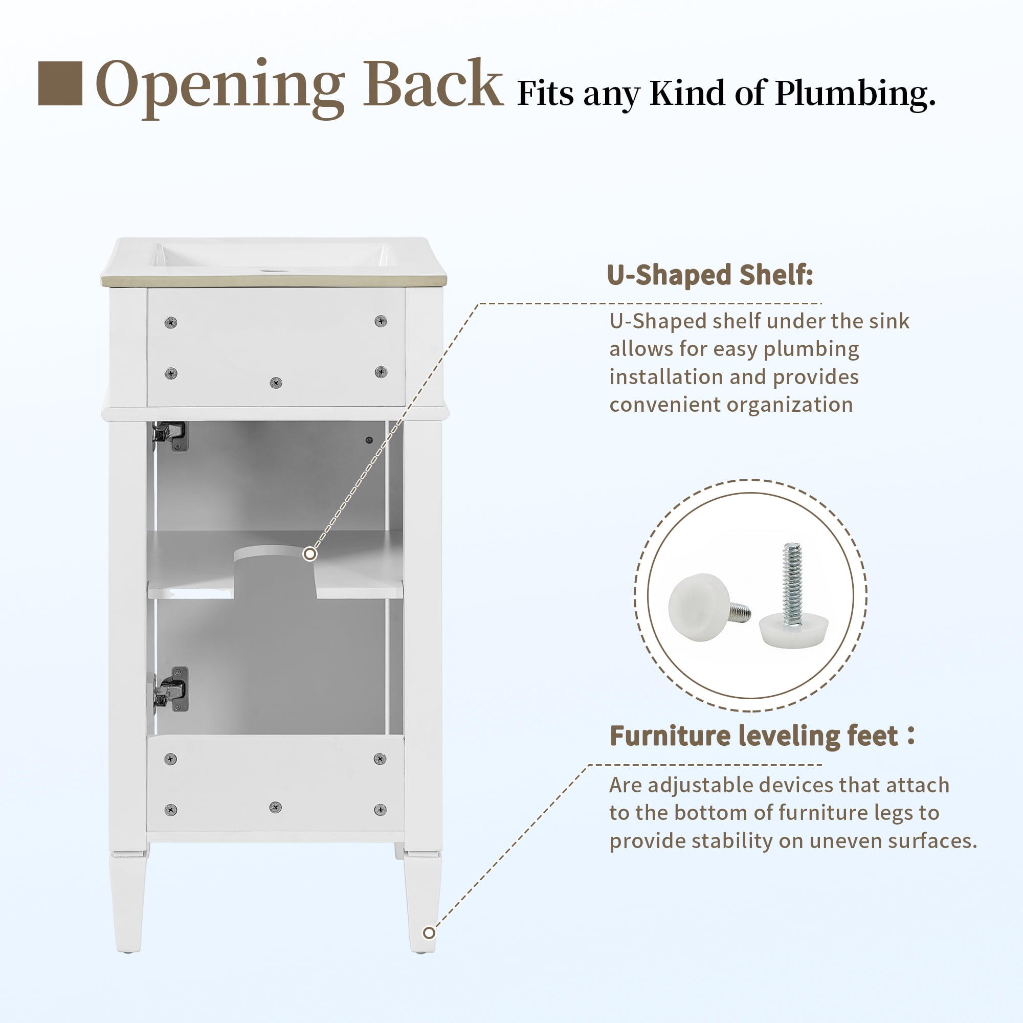 Harper & Bright Designs 16" Free Standing Single Basin Vanity Set, Bathroom Vanity with Sink Combo with Door and Adjustable Shelf, Bathroom Sink Storage Cabinet for Small Space, White