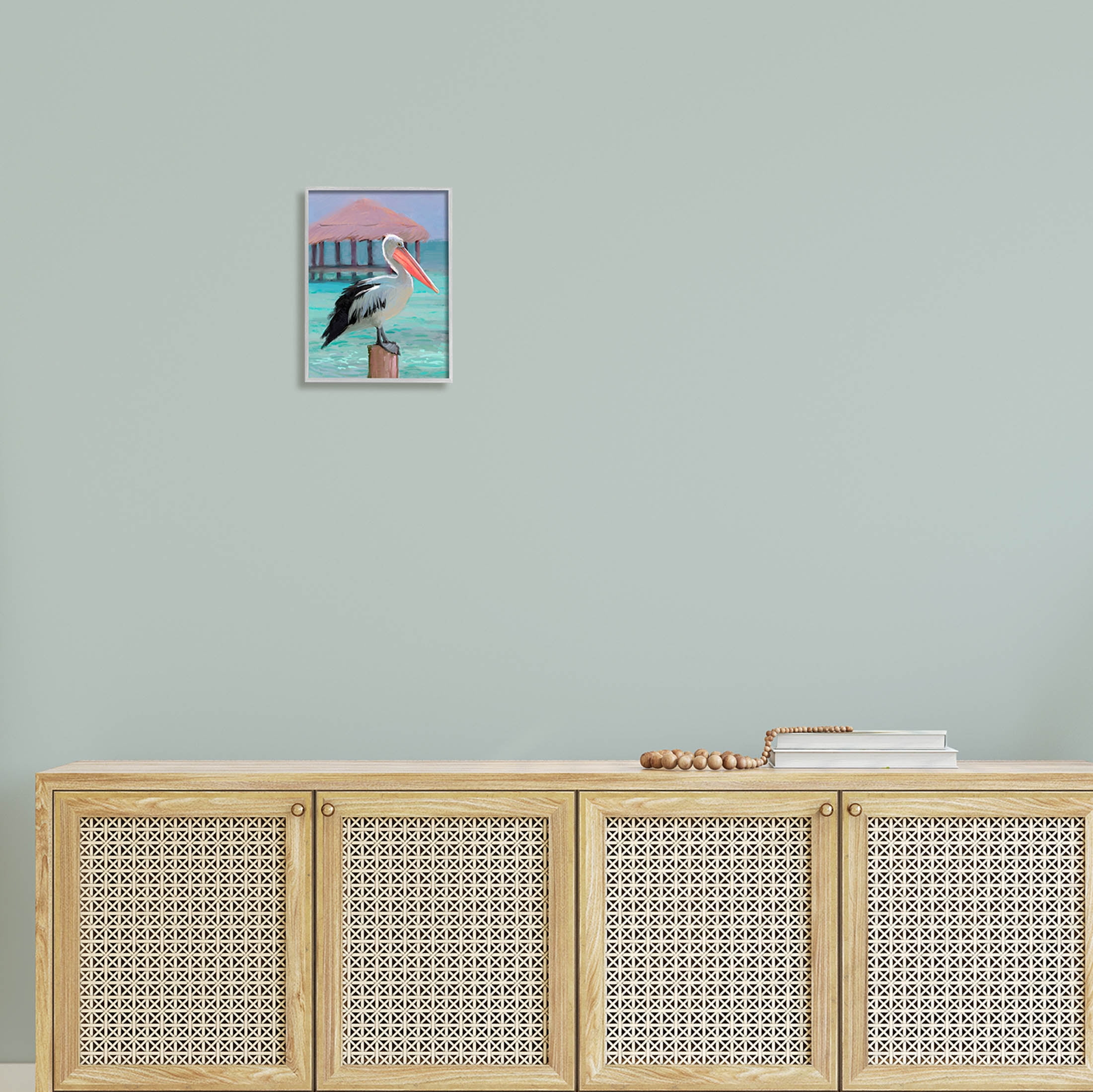 Stupell Industries Tropical Perched Pelican Painting Gray Framed Art Print Wall Art, Design by Ziwei Li