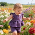 thumbnail image 2 of JIAYUE Girls Outfit Sets Crew Neck Stylish Plaid Fashionable Two Piece Flutter Sleeve Top And Shorts For Toddler And Casual Summer Wear Lovely Children Clothes Suits, 2 of 5