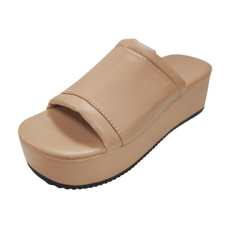

Slippers for Women Fish Mouth Shoes Summer Women Ladies Fashion Casual Platform Retro Slippers Crystal Shoes Sandals Khaki