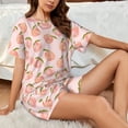 thumbnail image 4 of Pofeuu Peach With Leaves Print Women's Pajama Set Short/Shorts Soft Button PJs Elastic Drawstring Waist Sleepwear-4X-Large, 4 of 6