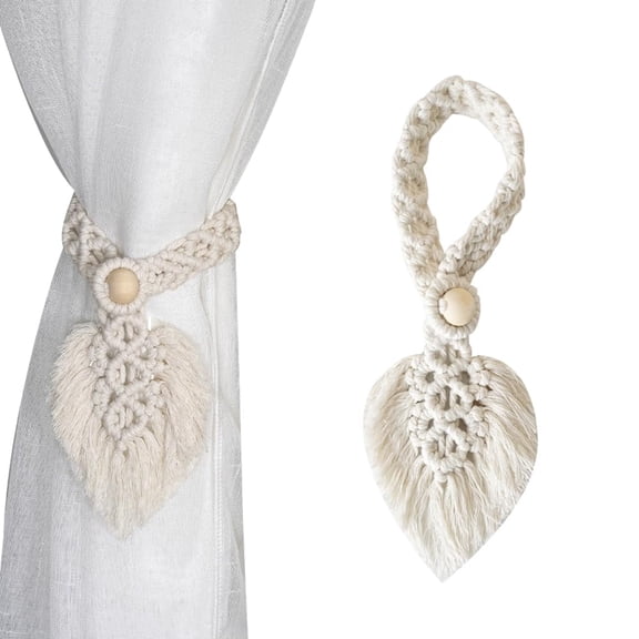 Bohemian Curtain Tiebacks - Farmhouse Curtain Tie Back Holder by Hand-Woven Cotton Rope, Home Decor Drapery Holdback (White)