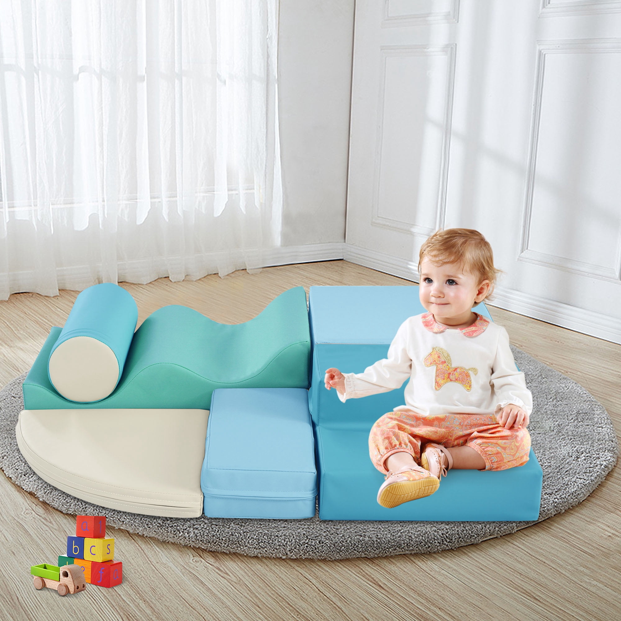 Soft Play Mat Soft Climb and Crawl Foam Playset 6 in 1, Soft Play Equipment Climb and Crawl Playground for Kids,Kids Crawling and Climbing Indoor Active Play Structure,Baby Play Mat
