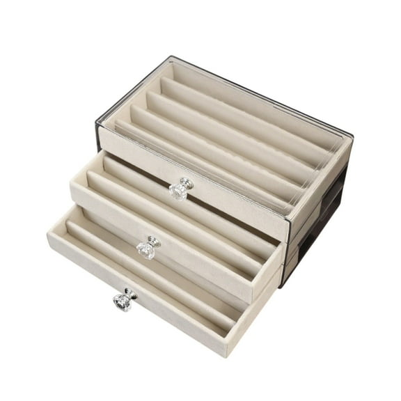 Multifunctional Dustproof Jewelry Box, Transparent Display Jewelry Organizer, Stackable Drawer-Style Box, Satin Edge Jewelry Case, Home Dressing Table Small Item Organizer