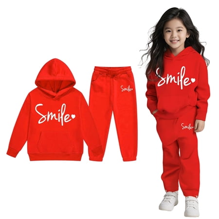 Toddler Tracksuit Athletic Sweatsuits Sets 2PC Long Sleeve Red Hoodie and Sweatpants Warm Fall Winter Clothes Clothes for 2-3 Years Girls
