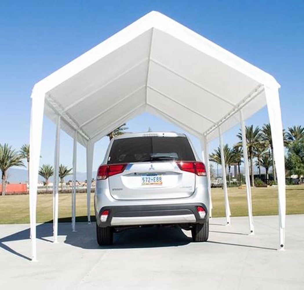 10x20 (8) Leg Portable Carport Outdoor Party Sun Shade Shelter - WHITE - 1 1/2" Frame