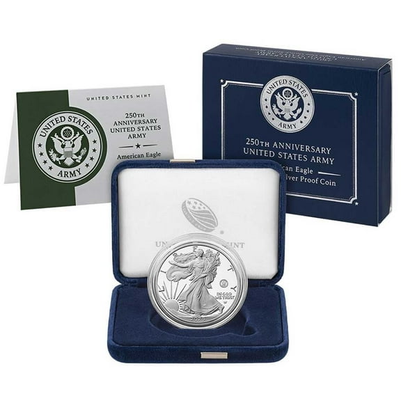 2025-W Proof $1 American Silver Eagle Army Privy 250th Anniversary Box, OPG & COA