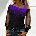 thumbnail image 2 of Women Black Off Shoulder T-Shirts Lace Splice Long Shirts Gradient Sequin Mesh Tees Loose Dressy Fashion Tops, 2 of 9