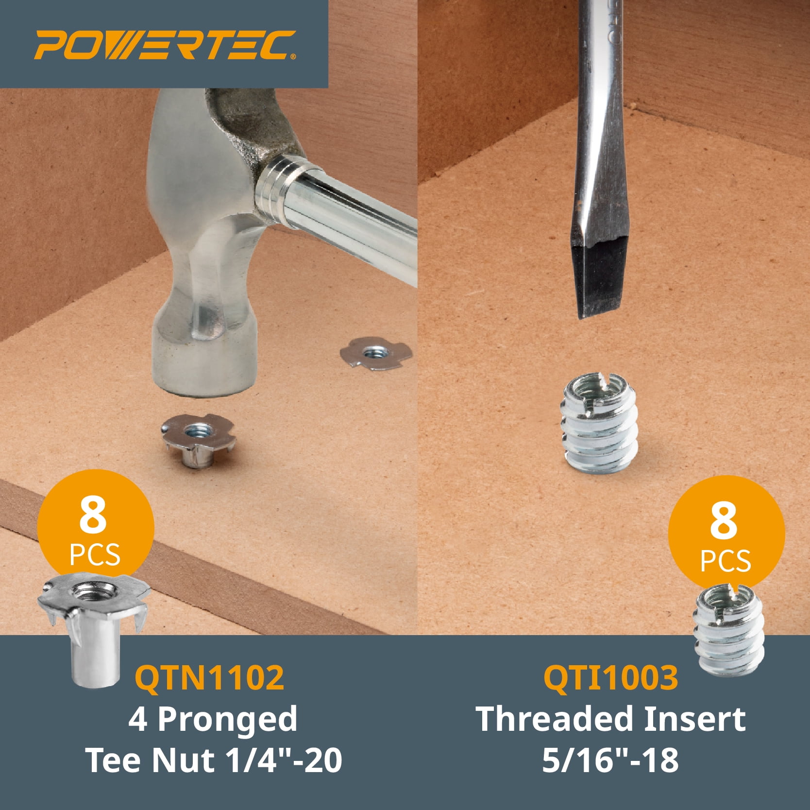 POWERTEC 46 Piece SetT Track Knob Kit, 5/16-18 Threaded Bolts and Washers, T Slot Bolts, T Track Accessories for Woodworking Jigs and Fixtures (71174)