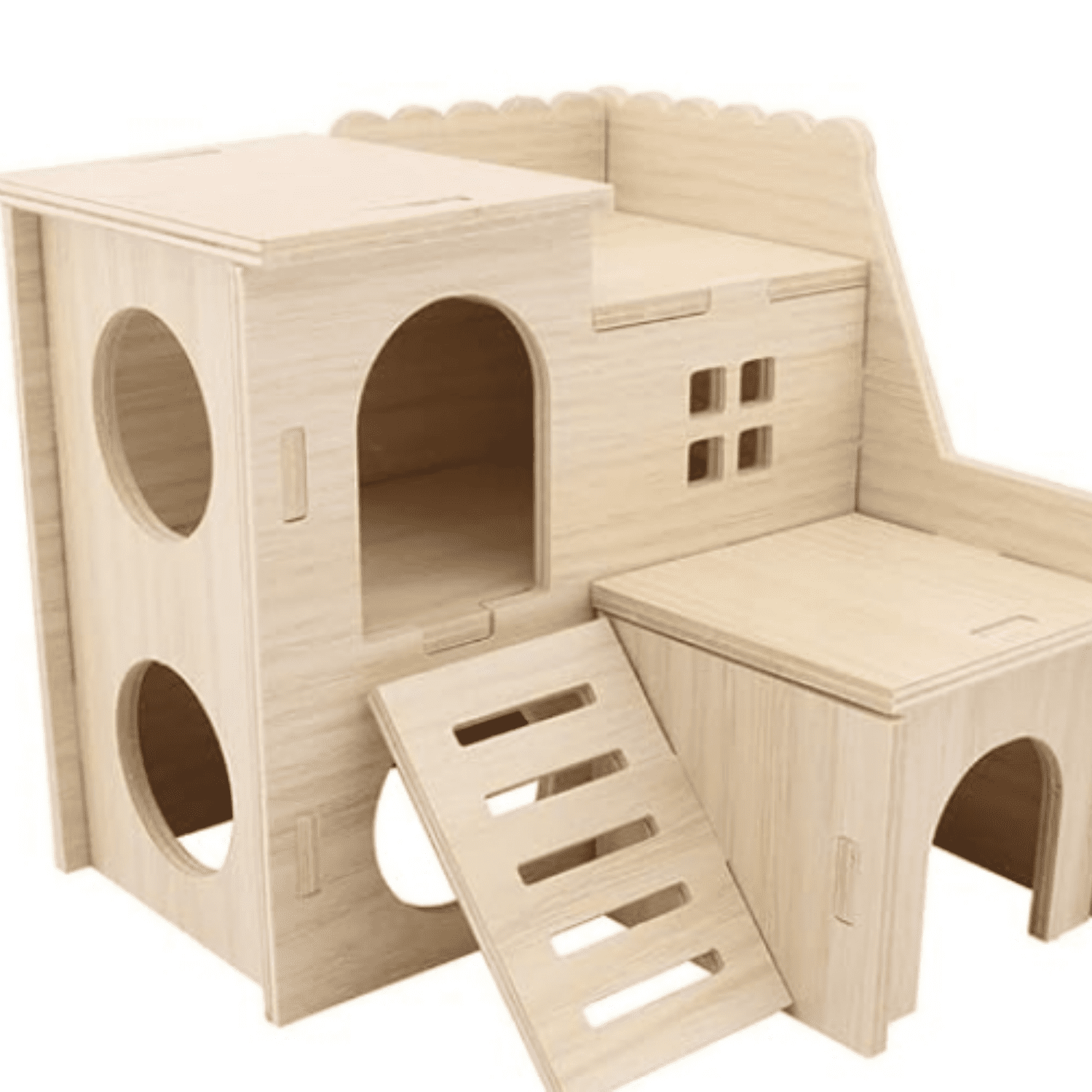 Tiny Hamster Maze Wood House Fun Slide House Double-Decker Hut for Dwarf Gerbil Mouse Mice Rat Small Animals(Only for Small Hamster)