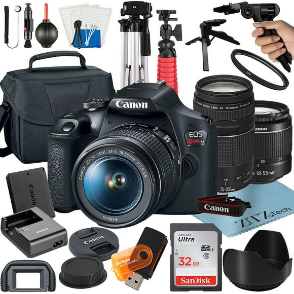 Canon EOS Rebel T7 DSLR Camera Bundle with 18-55mm + 75-300mm Lens + 32GB SanDisk Card + Case + Tripod + ZeeTech Accessory