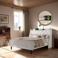 thumbnail image 5 of Gewnee King Size Upholstered Platform Bed with 16” Wide Wingback Button Tufted Headboard, Nailhead Trim,Built-in Charging Station (2 AC Outlets & 2 USB Ports),8” Underbed Storage.White, 5 of 14