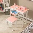 thumbnail image 5 of Gymax Kid Vanity Set Wooden Makeup Table Stool Tri-Folding Mirror Snowflake Print Pink, 5 of 10
