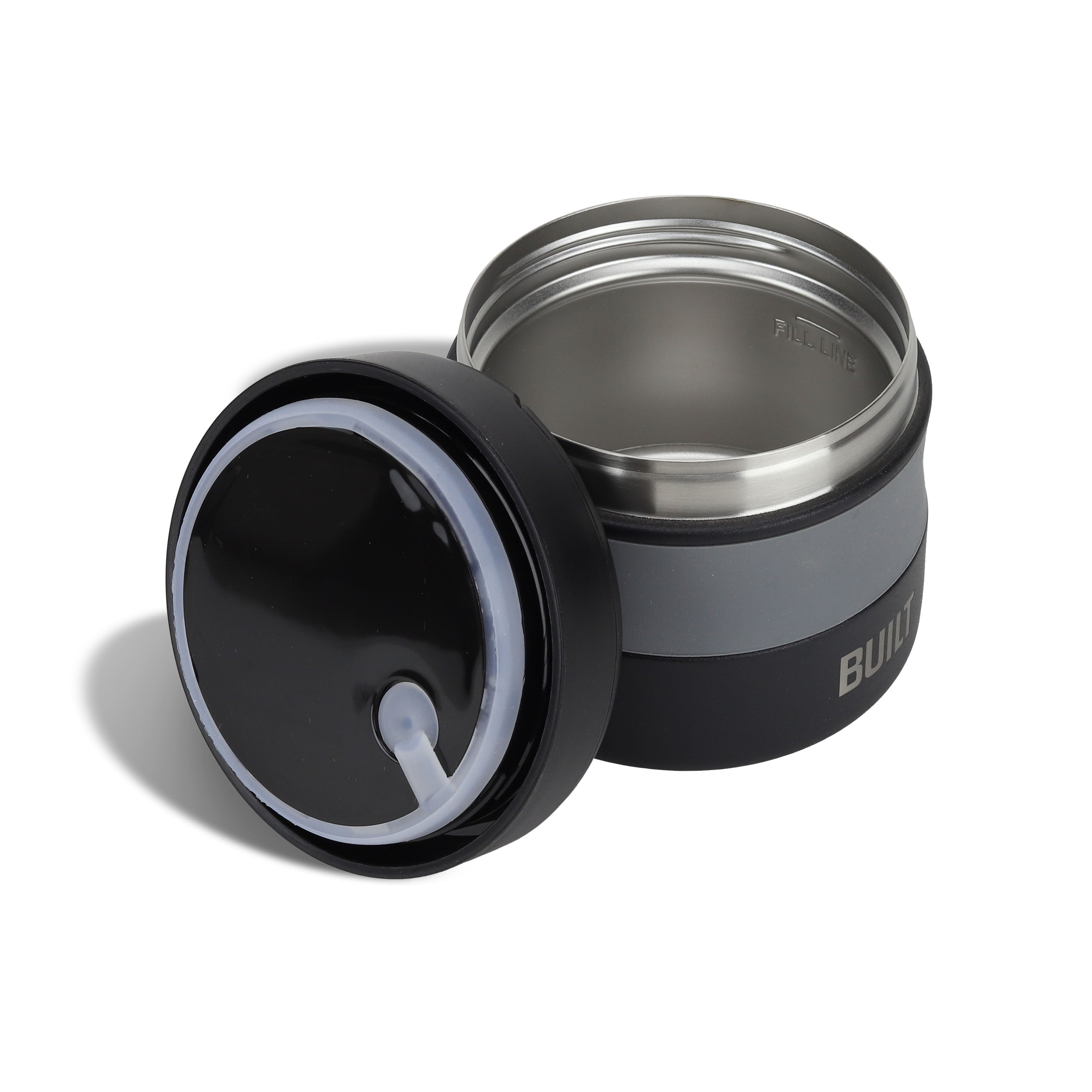 (3 pack) BUILT 12 oz Wide Mouth Vacuum Insulated Food Jar with Handle, Black and Gray, A Practical Choice for School Lunches and Activities to keep Meals Hot or Cold