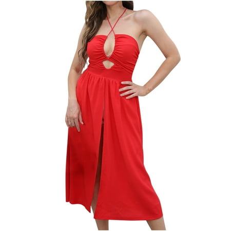 

Dress for Women 2022 White Dress Women Woman Fashion Solid Sling Elegant Dress V-Neck Cutout Beach Skirt Savings Clearance Deals Maternity Dress for Photoshoot Girls Dresses Red M