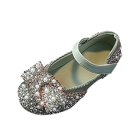 

Splozh Toddler Kids Girls Shoes with Diamond Shiny Sandals Princess Shoes Bow High Heels Dress Show Party Shoes Green 1