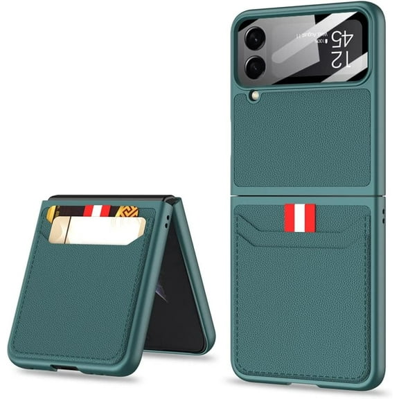 case for Samsung Flip 4 Case, Galaxy Z Flip 4 Case with Leather Wallet Card Holder Phone Case Compatible with Samsung Galaxy Z Flip 4 5G, Green