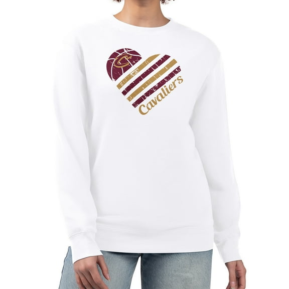 Women's G-III 4Her by Carl Banks White Cleveland Cavaliers Heart Graphic Fleece Pullover Sweatshirt