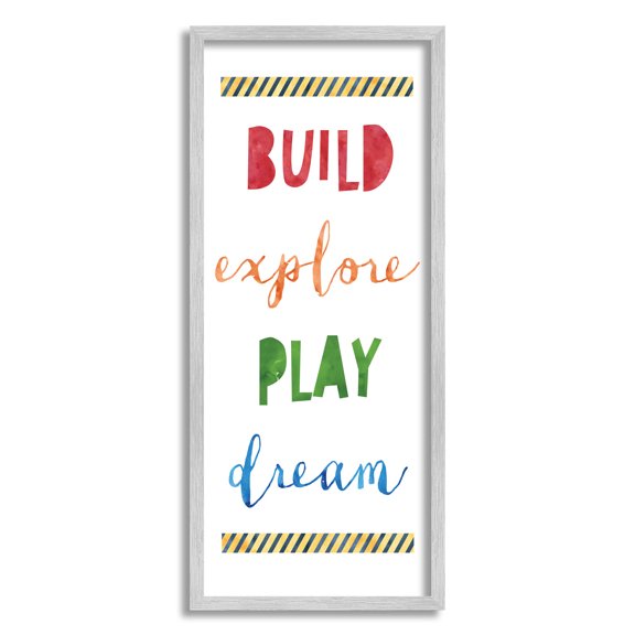 Stupell Industries Build Explore Play Dream Graphic Art Gray Framed Art Print Wall Art, Design by Jennifer McCulley