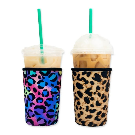 Baxendale and Co 2-Pack Medium (22-24oz) Reusable Neoprene Insulator Sleeve for Iced Coffee or Cold Beverage Cups (Animal Print)