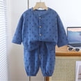 thumbnail image 2 of Quealent Toddler Baby Girl Cotton Linen Button-up Pajamas Bear Print Long Sleeve Kid Sleepwear PJs Set (Blue, 3-4 Years), 2 of 4