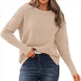 thumbnail image 1 of Suéter de Otoño 2025 para Mujer, Jersey de Punto Acanalado de Larga, Holgado, Cuello Redondo, Murciélago, Suéter Dividido. Caqui M, 1 of 9