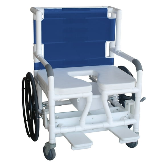 MJM International 140-26-BAR-24W Bariatric Self-Propelled Pool/Access Rehab Shower Wheelchair 26" int width, 24" rear wheels, open front soft seat, individual slide out footrest, 600 lbs wt cap