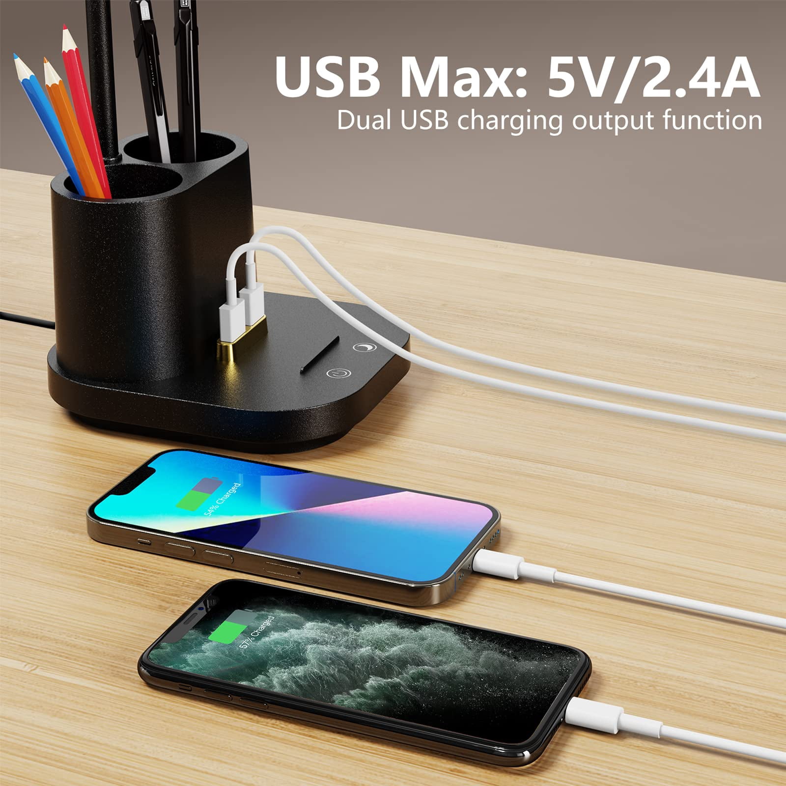 LED Desk Lamp with USB Charging Port Touch Control 3 Color Modes, Stepless Dimming, Home Office Desk Lamp, LED Small Desk Lamp in University Dormitory, Study Desk Lamp, Gooseneck Lamp