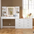 thumbnail image 3 of Large Makeup Vanity with LED Light Mirror & Power Outlet, 8 Drawers, 3 Color Modes & Adjustable Brightness Corner Vanity, L Shape Vanity, Dressing Table, White, 3 of 10