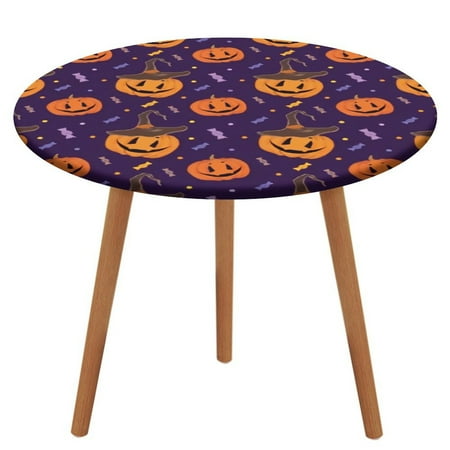 

Bybiment Round Fitted Tablecloth with Elastic Edge Halloween Merry Holiday Evil Spirits Decorative Tablecloth Table Cover 39 Inch