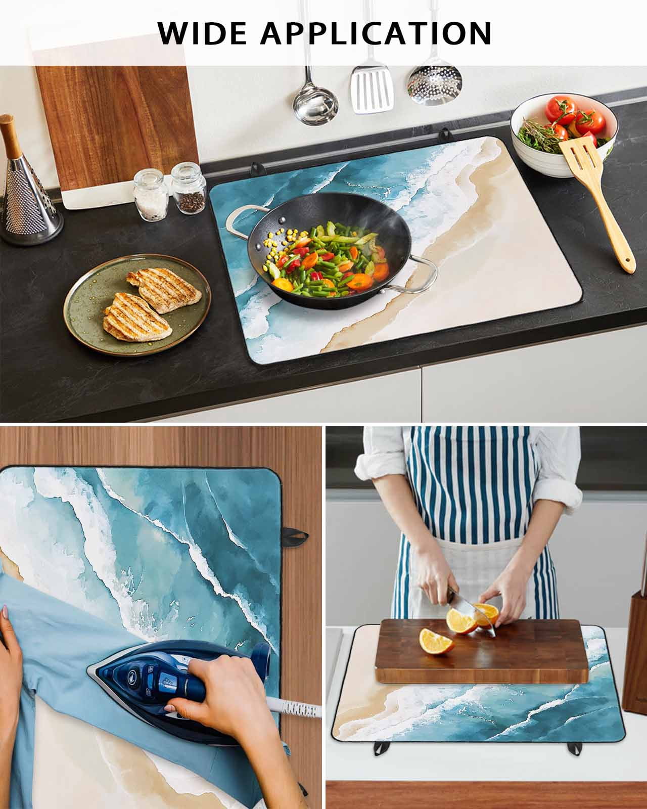 nqOlkjepod Large Induction Cooktop Protector Mat 24"x21", Blue Teal Beach Coastal Stove Top Covers for Electric Stove, Summer Nautical Seaside Ocean Stove Burner Cover Mats, Glass Top Stove Cover