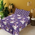 thumbnail image 2 of Ambesonne Emoji Fitted & Top Sheet Set with Shams, Floral Ornament Rabbits Faces, Blue Violet White Mustard, 2 of 5