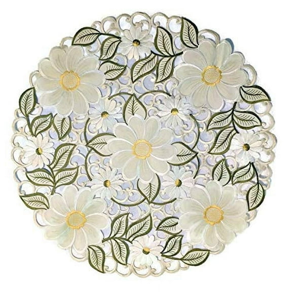 Doily Boutique Round Doily with Large Yellow Daisies, Size 23 Inches