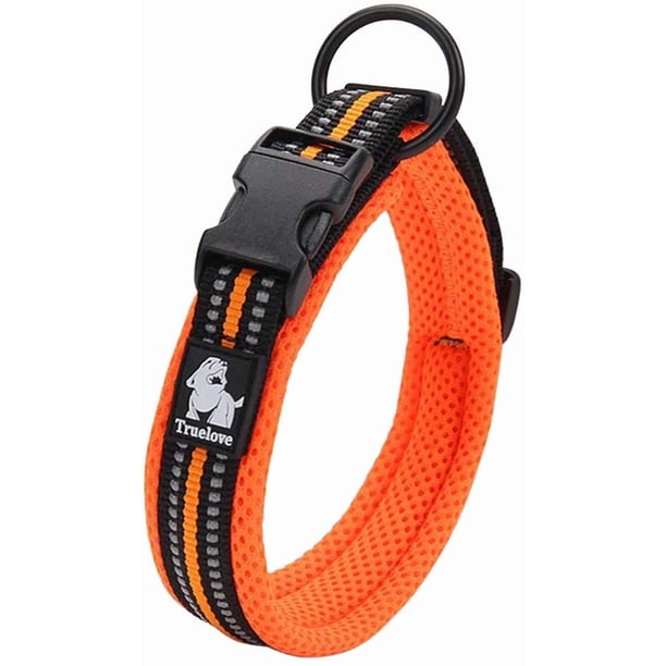 Collar reflectante ajustable para perros, nailon resistente, collares acolchados y cómodos para mascotas (naranja, S)