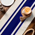 thumbnail image 3 of Navy Blue Stripes Table Runner 70 Inches, Geometric Vintage Country Simple Bed Runner Dresser Scarves Tabletop for Indoor Outdoor Parties/Ceremony/Banquet, 13" x 70", 3 of 9