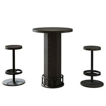 Resenkos 3 Piece Pub Dining Set, Modern Round bar Table and Stools for 2, Kitchen Counter Height, Wood Top, Black